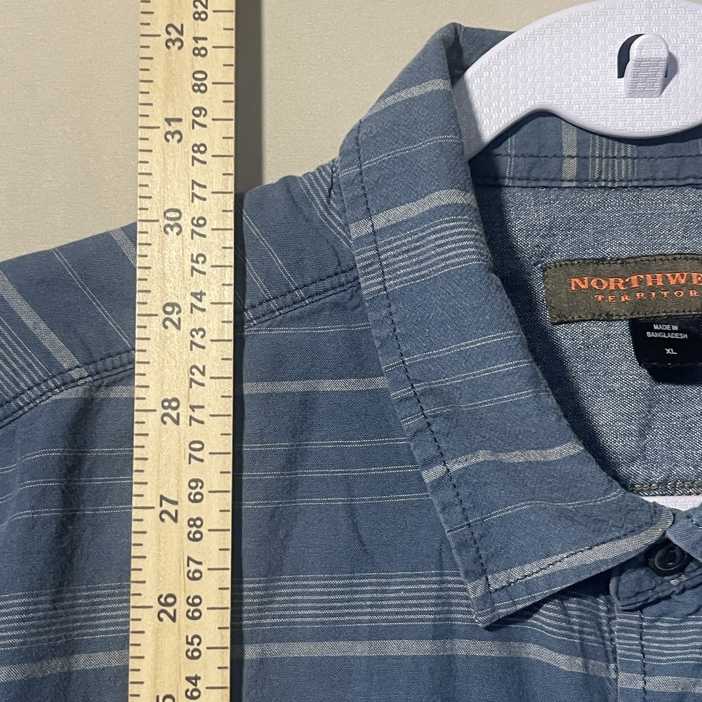 Northwest Territory Blue Horizontal Striped Button Down Short Sleeve Mens XLarge - Picture 4 of 7